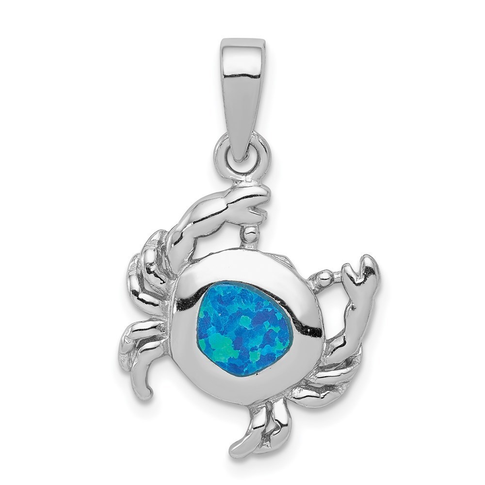Million Charms 925 Sterling Silver Blue Inlay Created Opal Crab Necklace Pendant